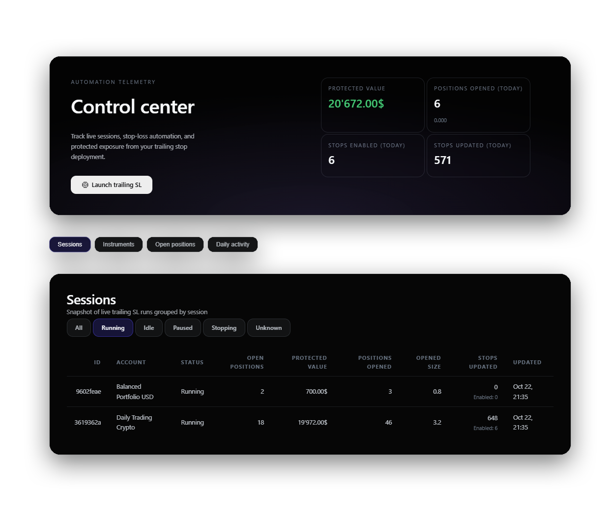 Crossd control center interface